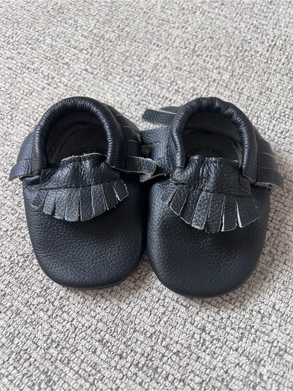 Black Leather Moccasin Shoes for Baby 6-12 months